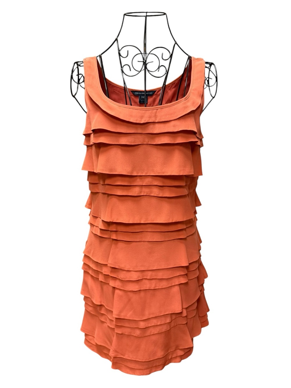 French Connection Sleeveless Orange Ruffled Layered Dress size 2